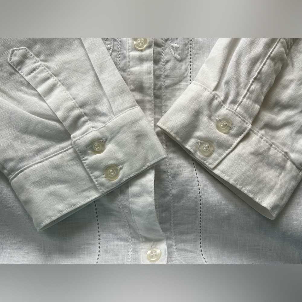 Cambridge Dry Goods White 100% Linen Floral Embroidered Button Down Shirt 1X - Picture 8 of 15